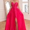 Homrain Strapless Prom Dress With Slit | Hot Pink Prom Dresses