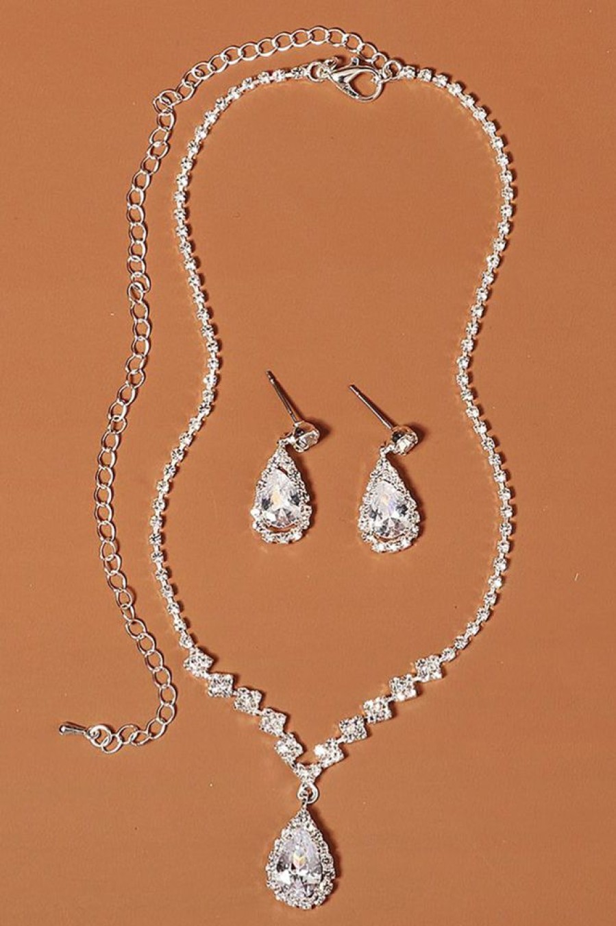 Homrain Rhinestone Drop Bridal Earrings Necklace Set | Earrings