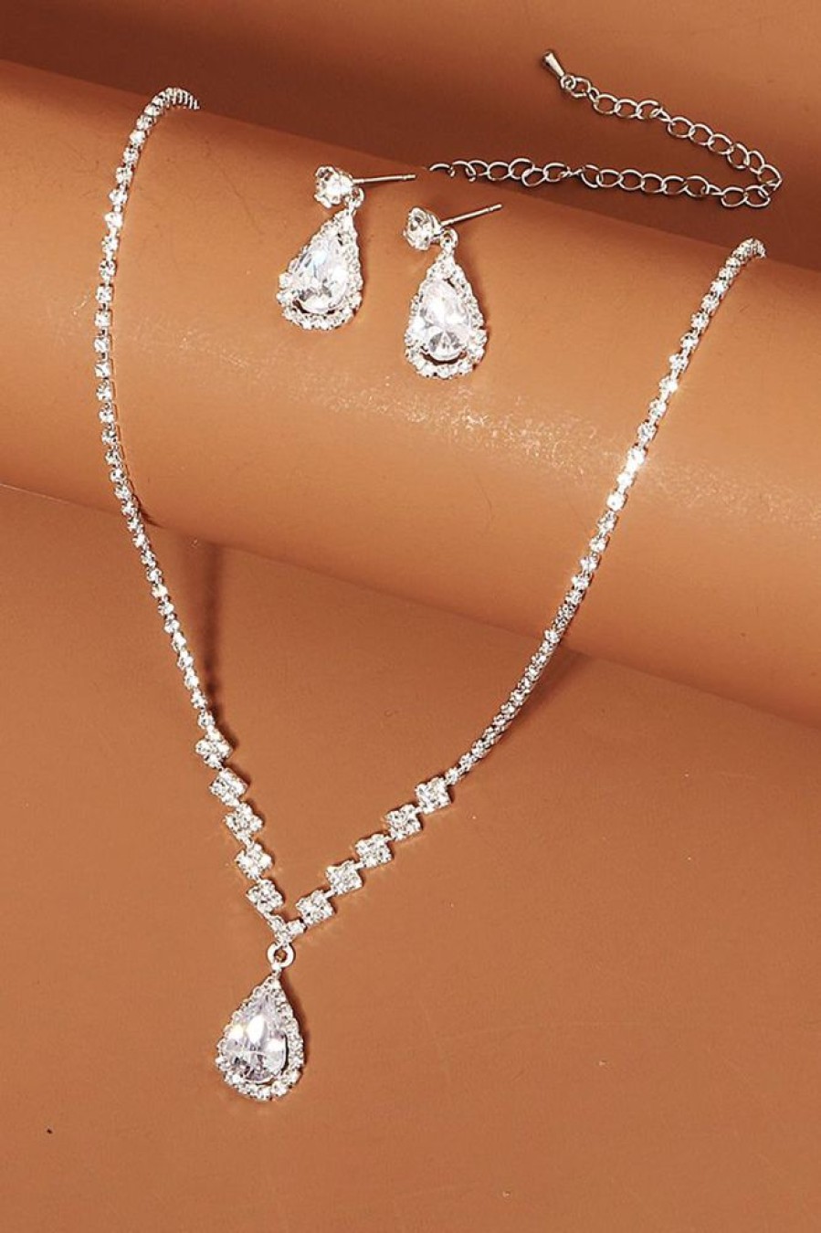 Homrain Rhinestone Drop Bridal Earrings Necklace Set | Earrings