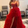 Homrain Beaded A-Line Tie High Low Prom Homecoming Dress | Red Prom Dresses