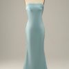 Homrain Grey Blue Satin Mermaid Bridesmaid Dress | Dusty Blue Bridesmaid Dress