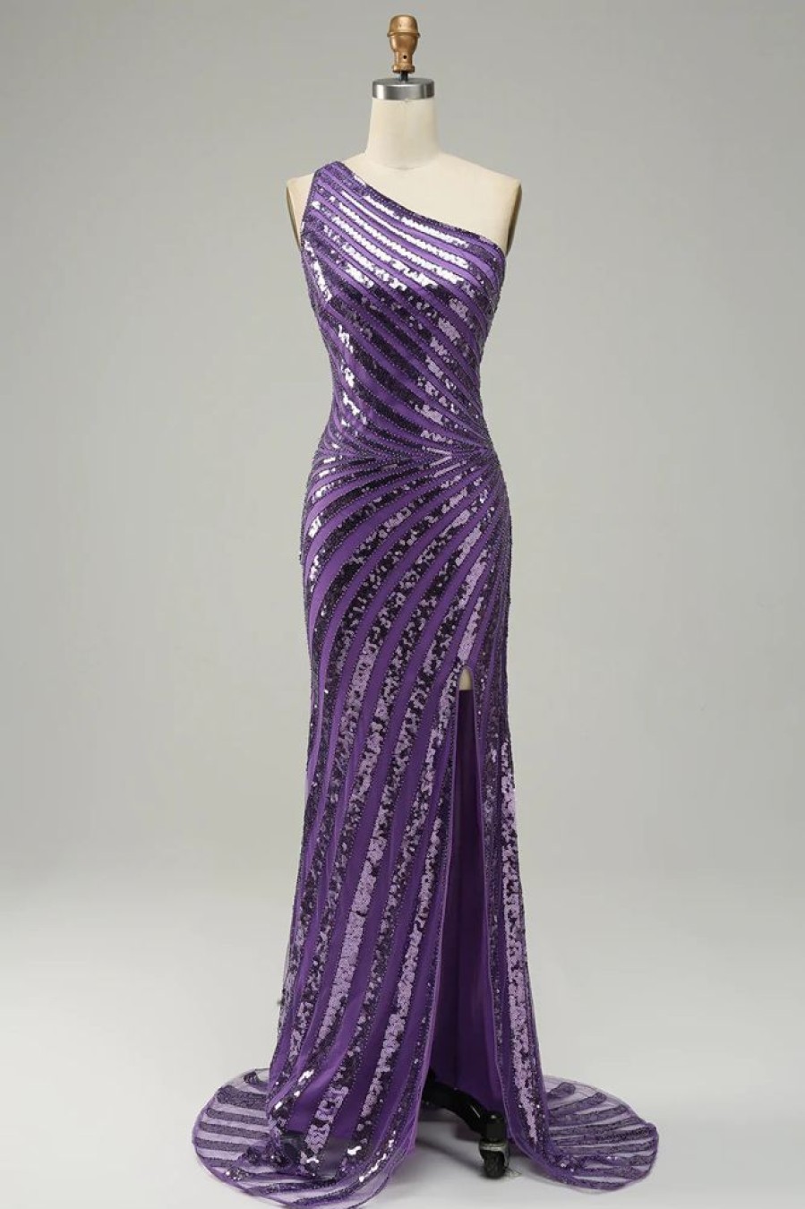 Homrain Sequin One Shoulder Prom Dress With Slit | Purple Prom Dresses