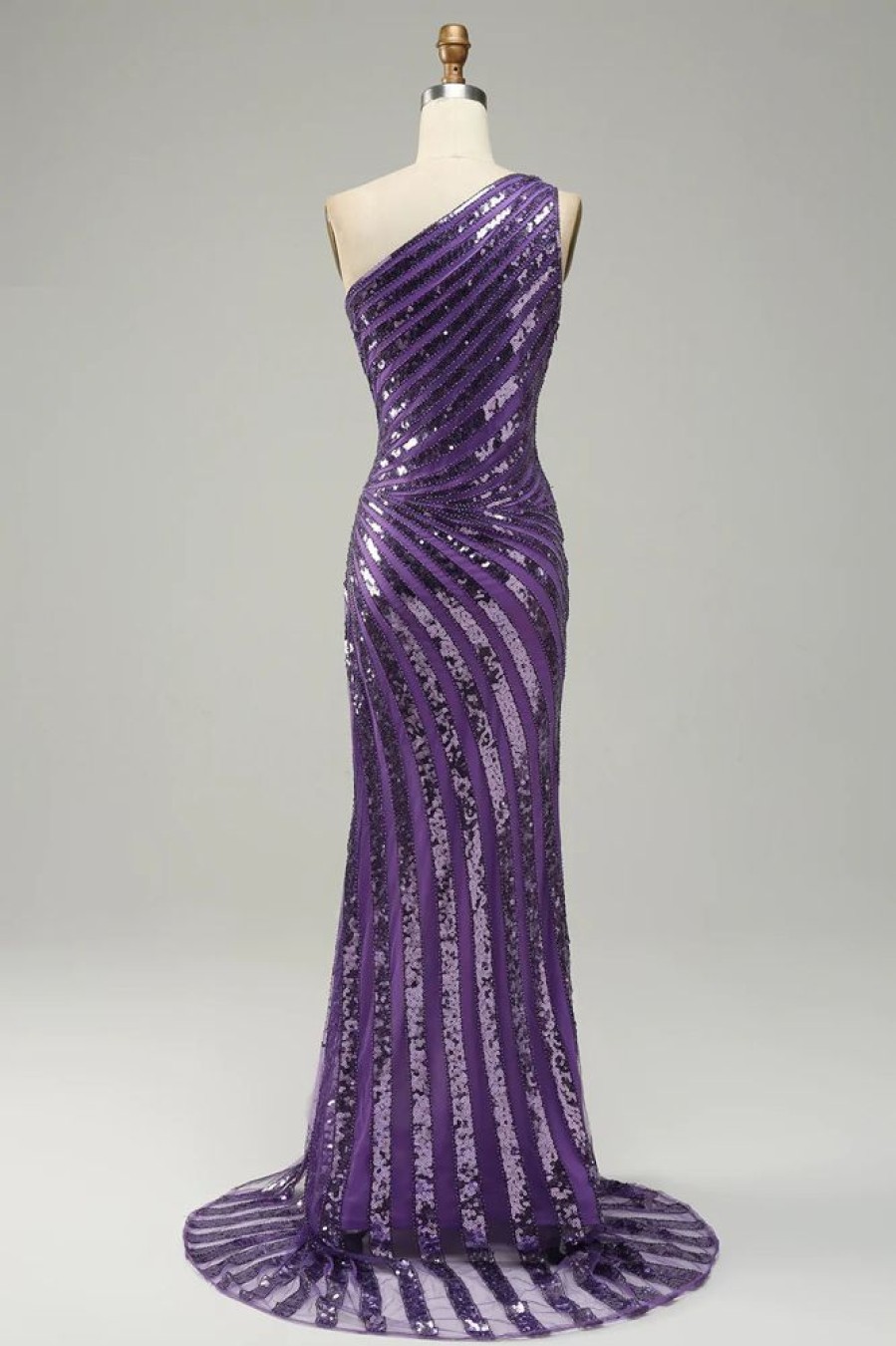 Homrain Sequin One Shoulder Prom Dress With Slit | Purple Prom Dresses