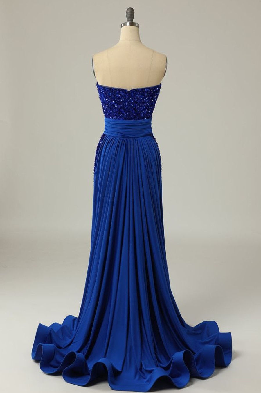 Homrain A Line Strapless Sequins Long Prom Dress With Split Front | Blue Prom Dresses