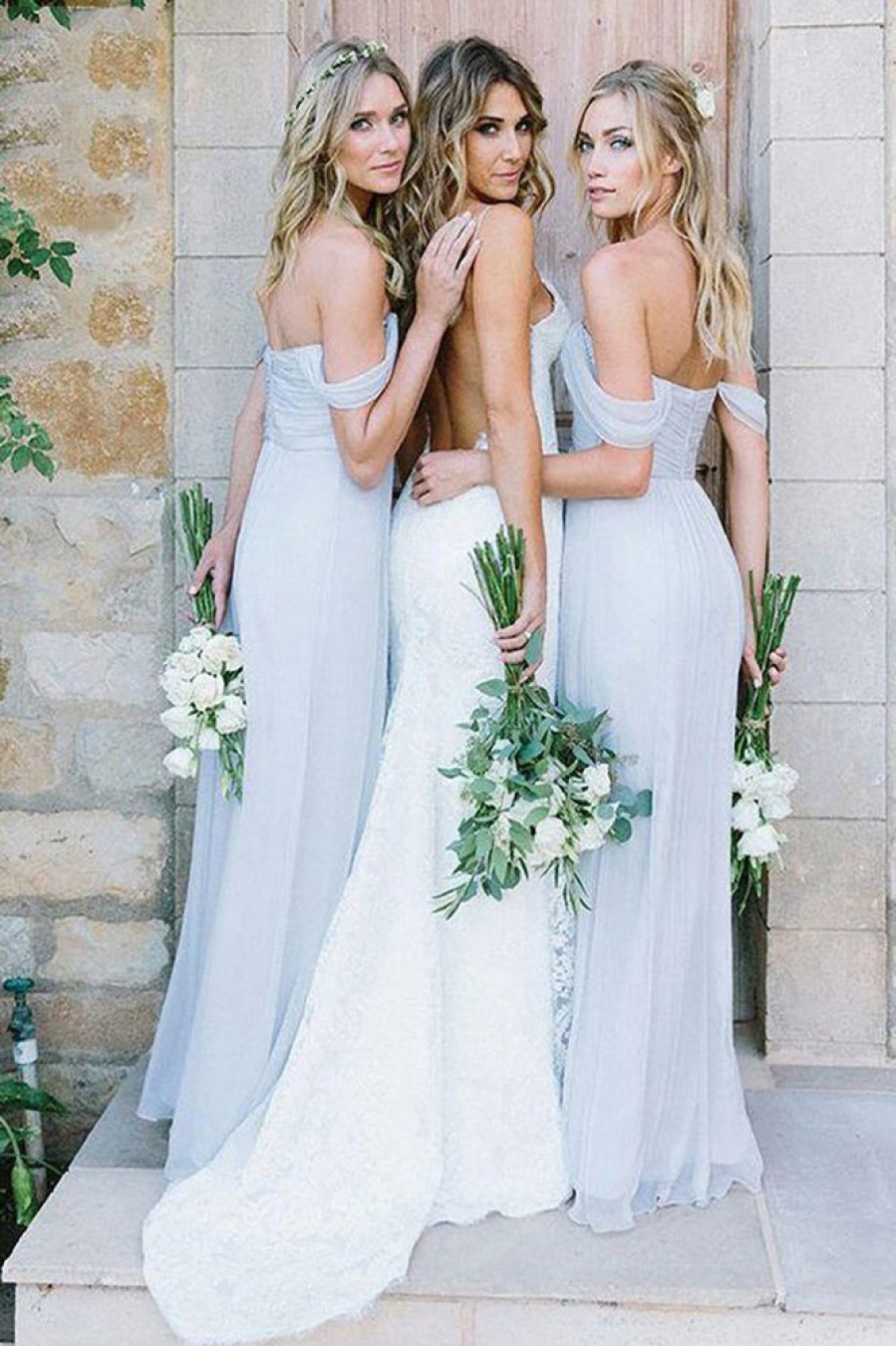 Homrain A-Line Off The Shoulder Long Chiffon Boho Bridesmaid Dress | Boho Bridesmaid Dresses