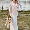 Homrain Lace Cold Shoulder Mermaid Cape Sleeve Boho Wedding Dress | Lace Wedding Dresses