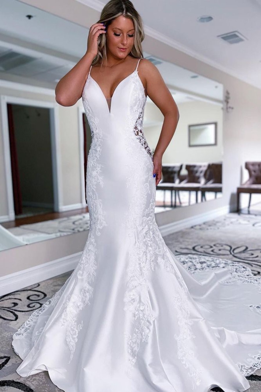 Homrain Mermaid Long Satin Wedding Dress With Lace | Mermaid Wedding Dresses