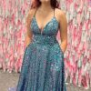 Homrain Sparkly A-Line Sequins Long Prom Dress With Pockets | Blue Prom Dresses