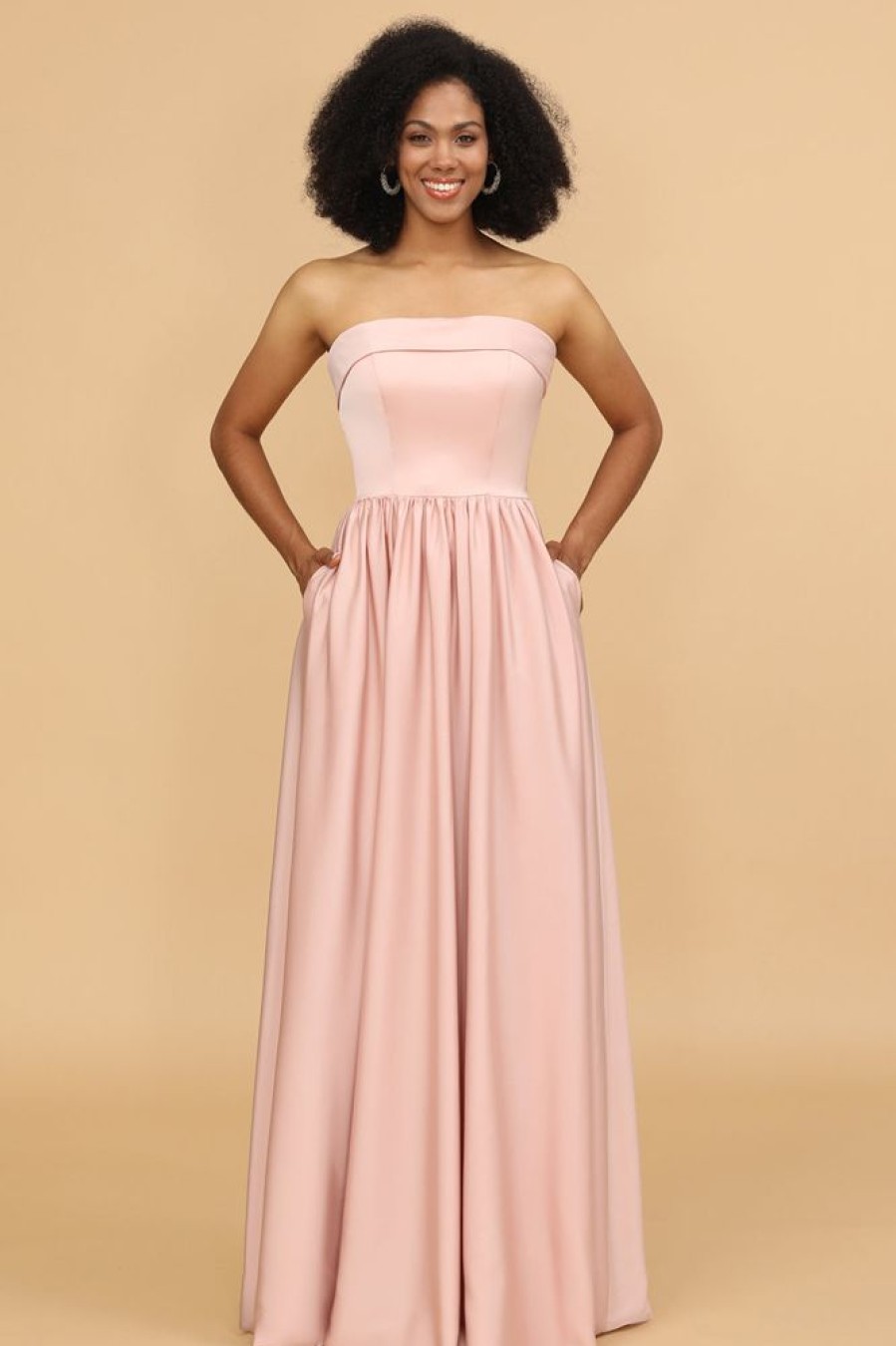 Homrain A Line Strapless Satin Long Bridesmaid Dress | Bridesmaid Dress Under 100