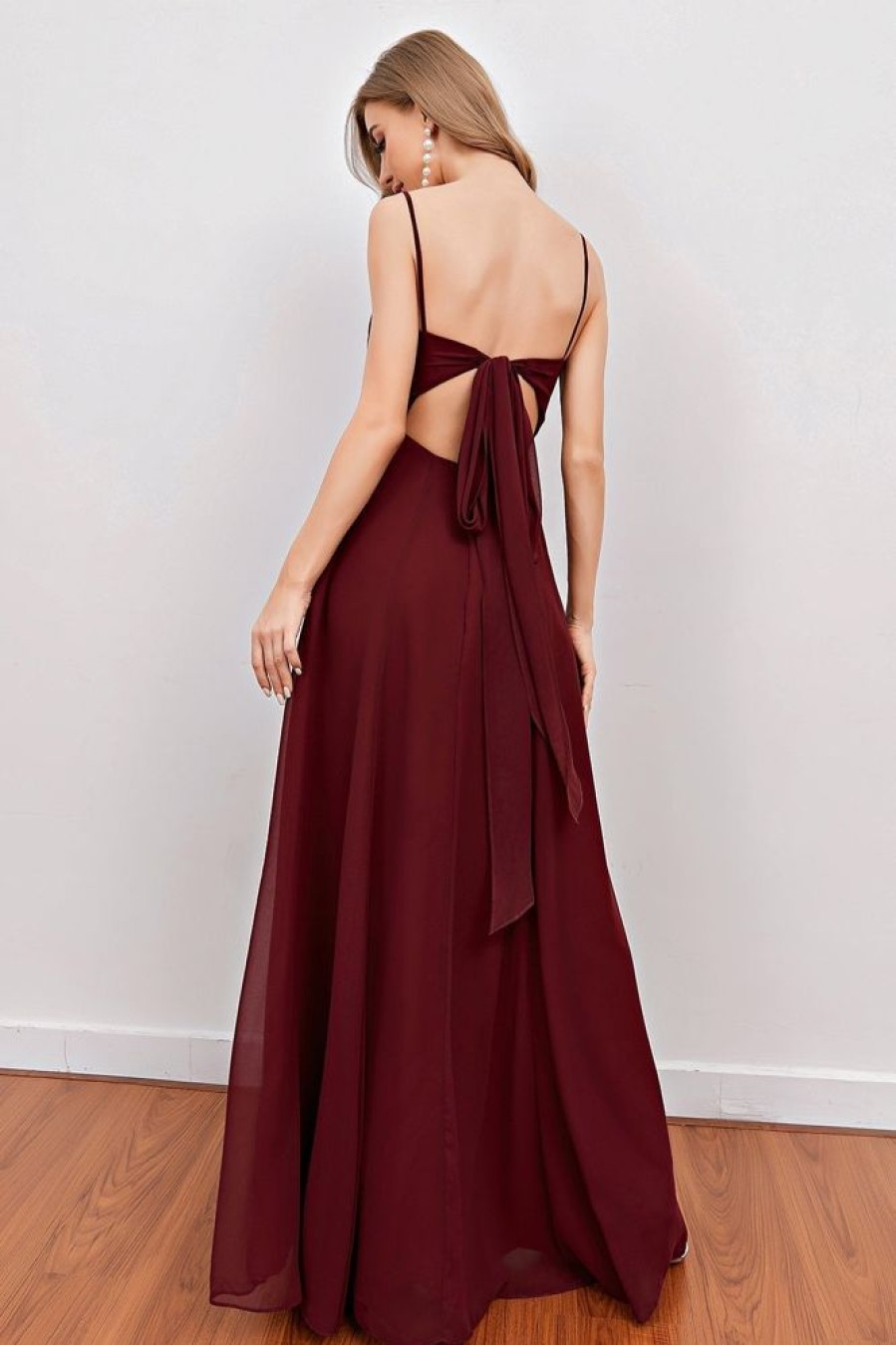 Homrain Spaghetti Straps Long Bridesmaid Dress With Split | Wedding Guest Dresses