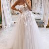 Homrain Long Tulle A-Line Wedding Dress With Lace | Lace Wedding Dresses