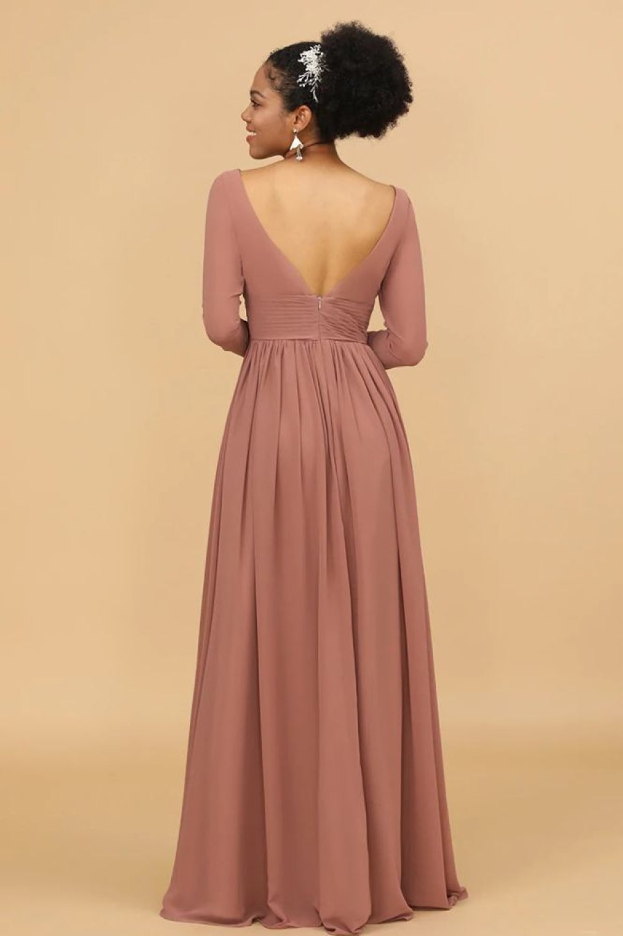 Homrain V-Neck Long Sleeves Bridesmaid Dress | Wedding Guest Dresses