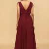 Homrain V-Neck Lace Up Bridesmaid Dress With Slit | Burgundy Bridesmaid Dress