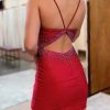 Homrain Sparkly Beaded Tight Homecoming Dress | Red Hoco Dresses