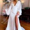 Homrain Satin Simple A-Line Long Wedding Dress | Beach Wedding Dresses