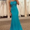 Homrain Sparkly Beaded Mermaid Long Prom Dress | Blue Prom Dresses