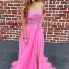 Homrain A-Line Tulle Spaghetti Straps Long Prom Dress With Appliques | Red Prom Dresses