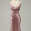 Homrain Spaghetti Straps Satin Wedding Guest Dress | Bridesmaid Dresses 2024