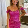 Homrain Detachable Off The Shoulder Sequins Tight Homecoming Dress | Red Hoco Dresses