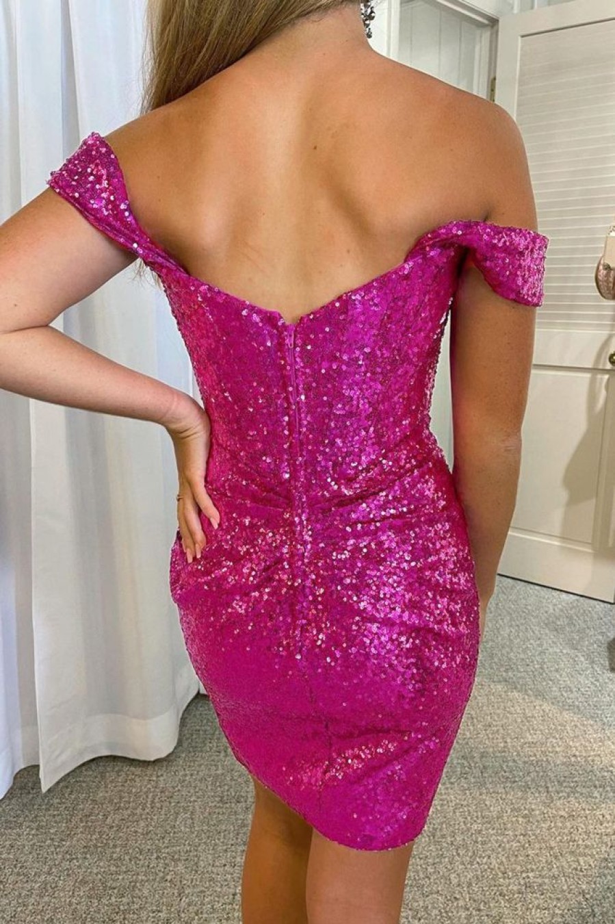 Homrain Detachable Off The Shoulder Sequins Tight Homecoming Dress | Red Hoco Dresses