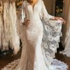 Homrain Long Sleeve Cape Lace Mermaid Wedding Dress With Appliques | Lace Wedding Dresses