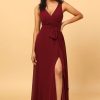 Homrain Burgundy Wrap Chiffon Bridesmaid Dress With Slit | Boho Bridesmaid Dresses