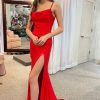 Homrain Mermaid Spaghetti Straps Long Prom Dress With Split Front | Red Prom Dresses