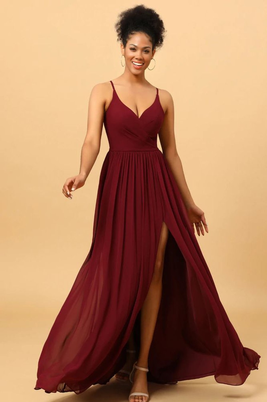 Homrain A-Line Chiffon Bridesmaid Dress With Slit | Wedding Guest Dresses