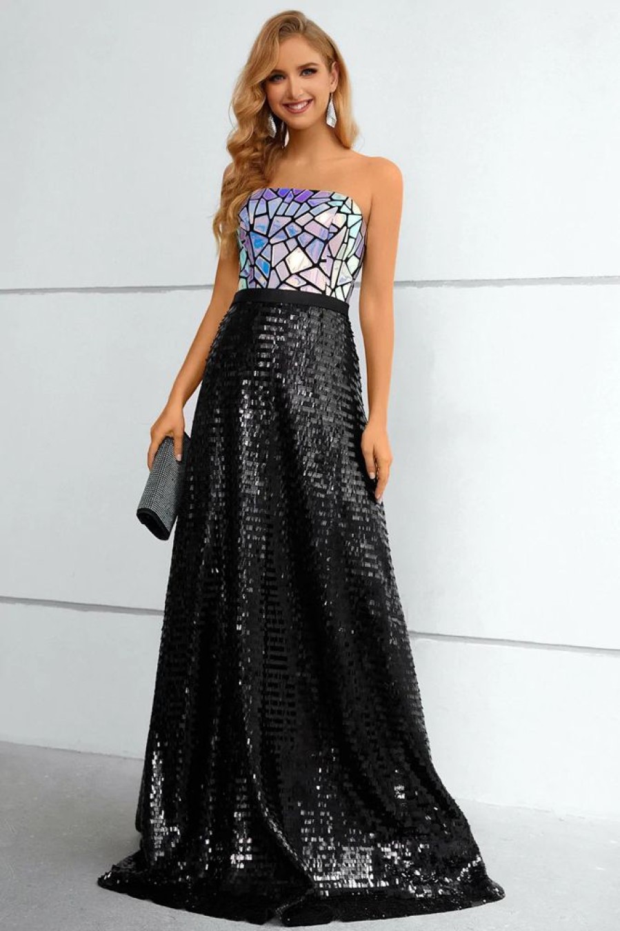 Homrain Sequined Strapless Prom Dress | Black Prom Dresses