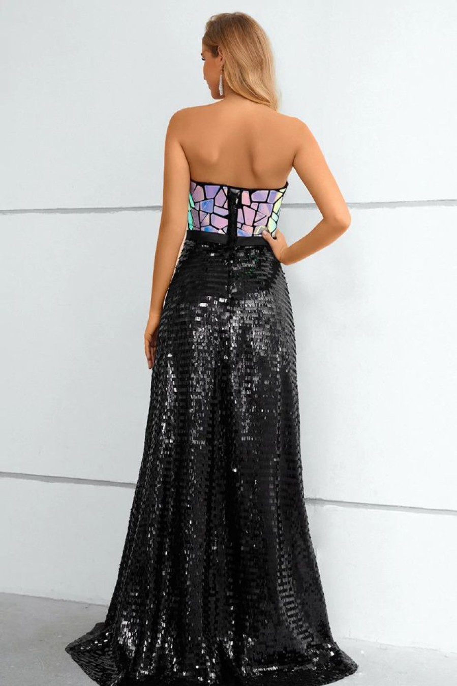 Homrain Sequined Strapless Prom Dress | Black Prom Dresses