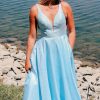 Homrain V-Neck A-Line Prom Dress With Pockets | Blue Prom Dresses