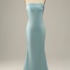 Homrain Grey Blue Satin Mermaid Bridesmaid Dress | Blue Prom Dresses