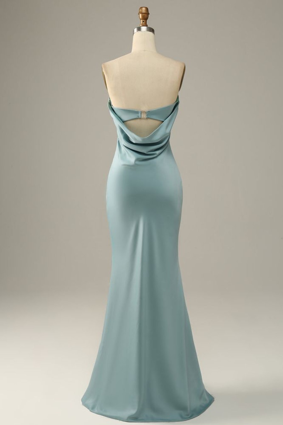 Homrain Grey Blue Satin Mermaid Bridesmaid Dress | Blue Prom Dresses