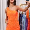 Homrain Sparkly Cut Out Open Back One Shoulder Sequins Tight Homecoming Dress | Orange Hoco Dresses