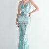 Homrain Sequin Spaghetti Straps Sheath Prom Dress | Green Prom Dresses