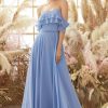 Homrain Off The Shoulder Chiffon Bridesmaid Dress | Dusty Blue Bridesmaid Dress