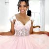 Homrain Glitter A-Line Corset Tulle Short Homecoming Dress With Feathers | Pink Hoco Dresses