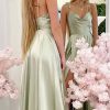 Homrain Spaghetti Straps Long Bridesmaid Dress | Sage Green Bridesmaid Dress