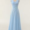 Homrain V-Neck Blue Bridesmaid Dress With Ruffle | Boho Bridesmaid Dresses