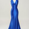 Homrain Halter Lace Up Backless Prom Dress | Blue Prom Dresses