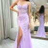 Homrain Mermaid Long Corset Appliqued Prom Dress With Slit | Purple Prom Dresses