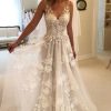 Homrain Tulle A-Line V-Neck Wedding Dress With Appliques | Lace Wedding Dresses