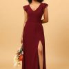 Homrain Chiffon Burgundy Bridesmaid Dress With Slit | Boho Bridesmaid Dresses