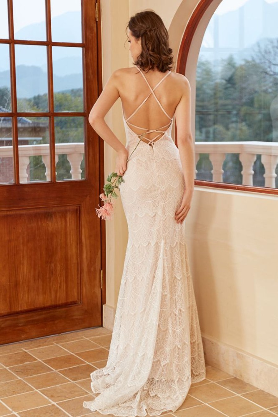 Homrain Mermaid Halter Lace Wedding Dress With Sweep Train | Mermaid Wedding Dresses