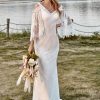 Homrain Lace Cold Shoulder Mermaid Cape Sleeve Boho Wedding Dress | Beach Wedding Dresses