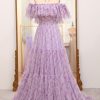 Homrain Tulle A Line Off The Shoulder Long Prom Dress | Purple Prom Dresses