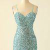 Homrain Open Back Sequin Glitter Homecoming Dress | Green Hoco Dresses