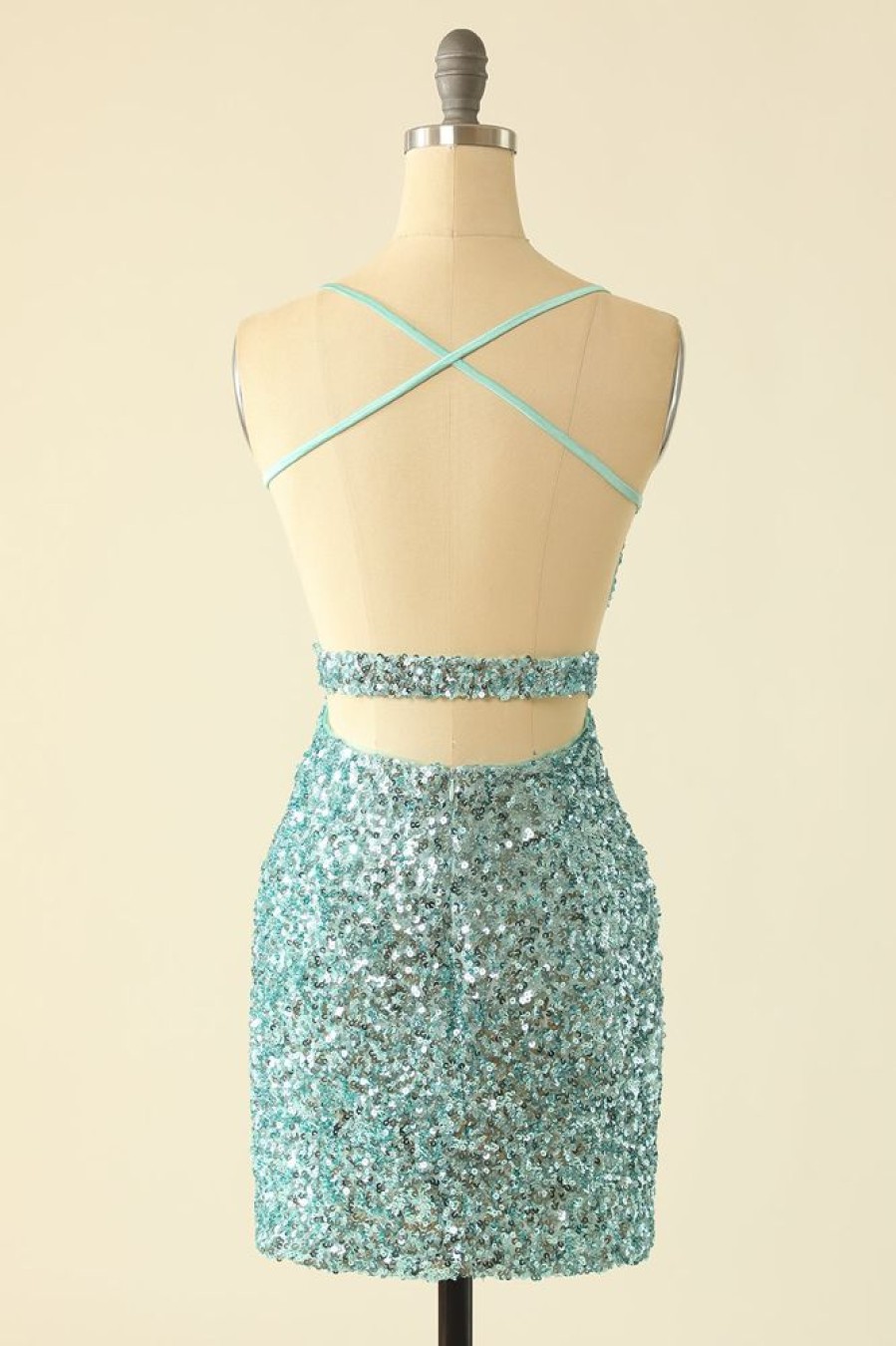 Homrain Open Back Sequin Glitter Homecoming Dress | Green Hoco Dresses