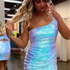 Homrain Open Back One Shoulder Sequins Tight Short Homecoming Dress | Blue Hoco Dresses