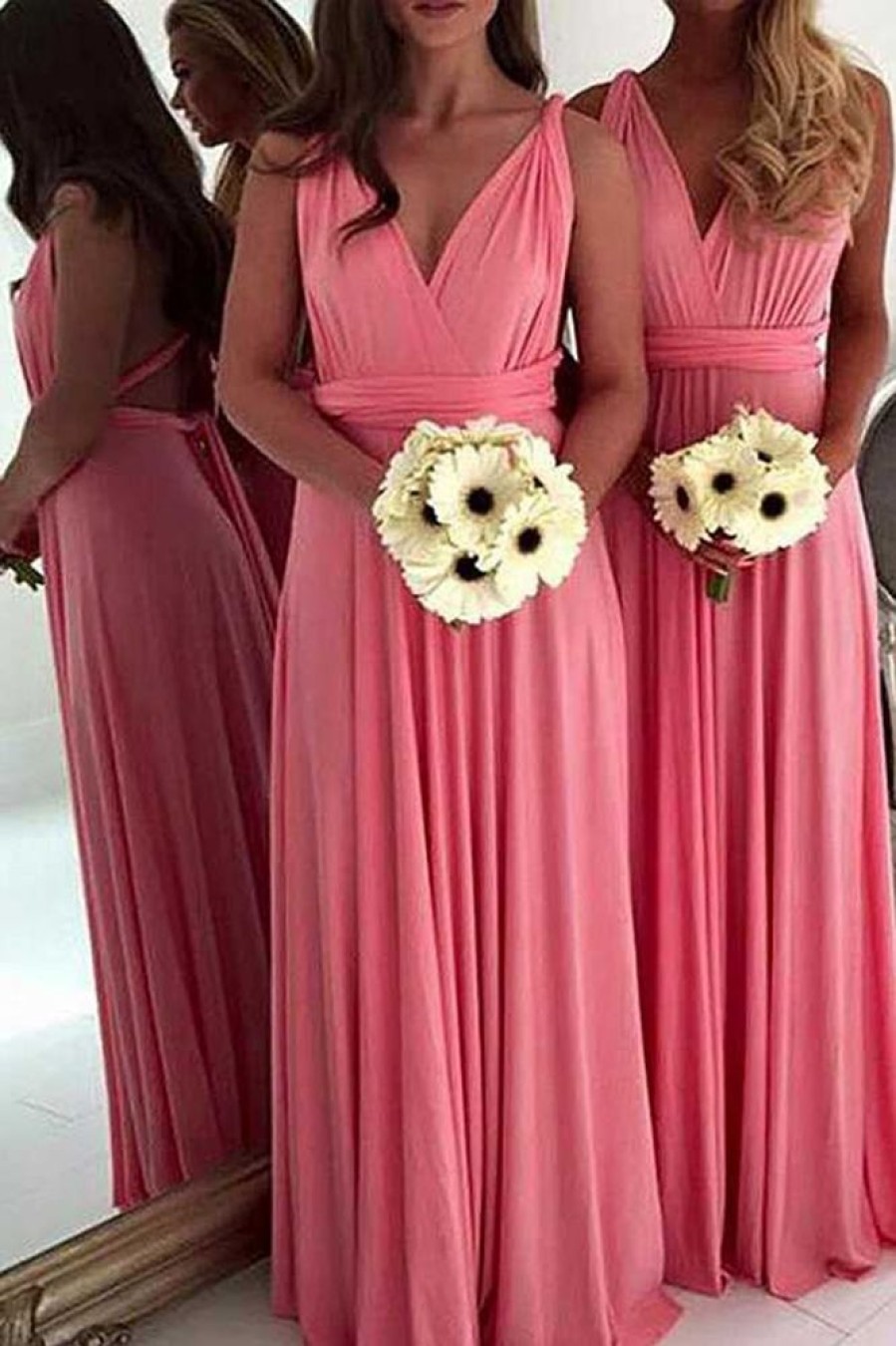 Homrain A-Line Covertible Long Pleated Chiffon Boho Bridesmaid Dress | Bridesmaid Dresses